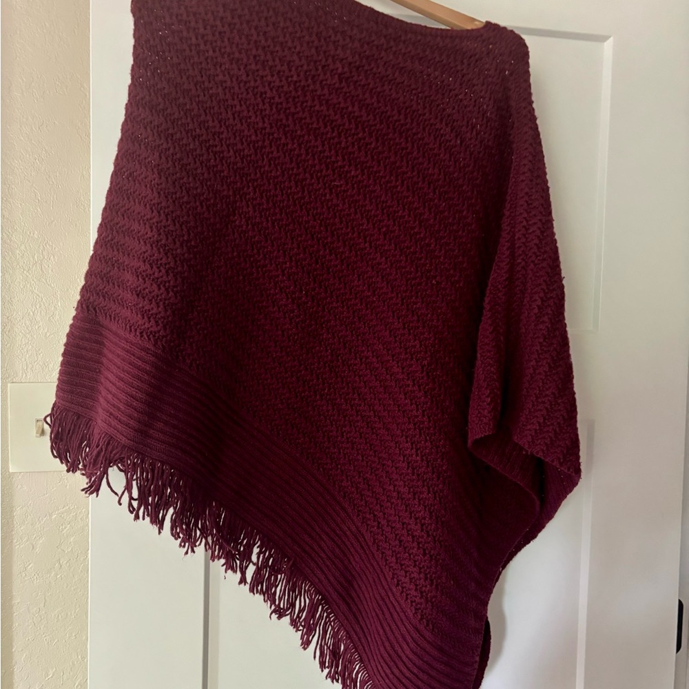 J Jill Burgundy Knit Women's Sweater Poncho style EUC